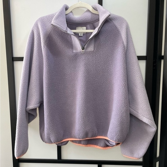 [M] American Eagle Fuzzy Lavender Purple 1/2 Zip Sweater w/ Neon Orange Trim - Picture 3 of 5